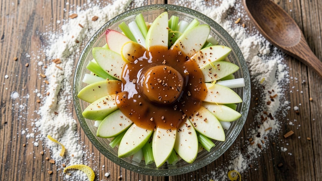 Old Fashioned Caramel Apple Salad Recipe: Celery-Crusted Apples and Boozy Vanilla Streusel