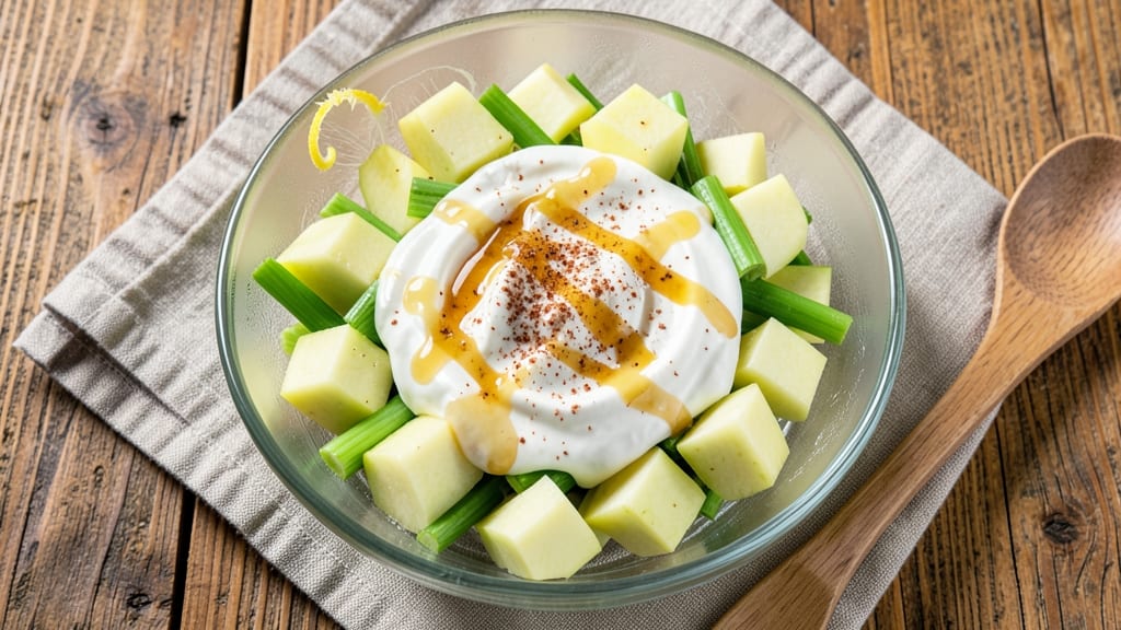 Frozen Apple Salad Recipe: Crunchy Celery and Tart Apple Refreshment With Creamy Yogurt Dressing