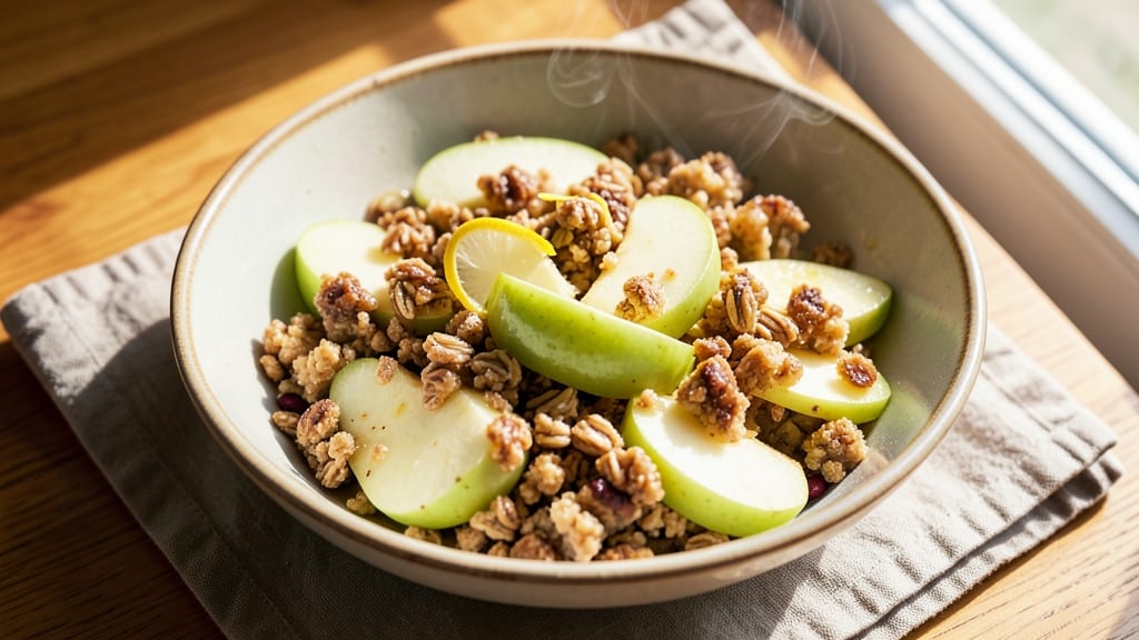 Apple Crumble Breakfast Recipe: Warm Spice Streusel Crown Over Tart Apple Filling