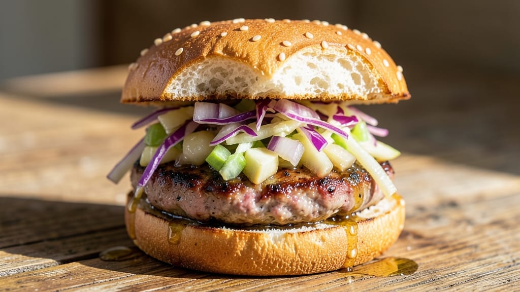 Chicken Apple Burgers Recipe: Juicy Patties With Sweet Tart Apple-Celery Topping
