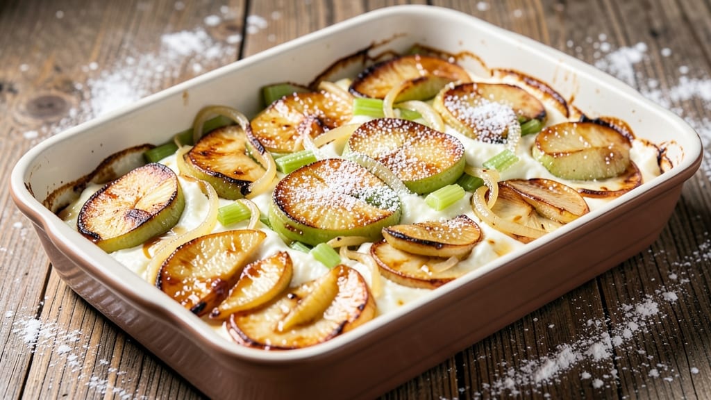 Polish Apple Cheese Recipe: Savory-Sweet Pan Dish With Crispy Celery Topping