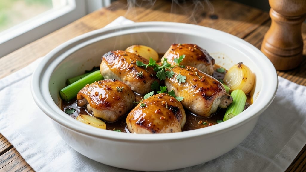 Apple Cider Slow Cooker Chicken Recipe: Caramelized Glaze with Crispy Celery Bites