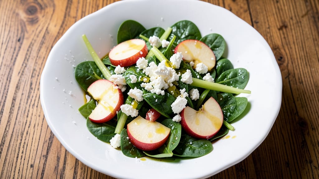 Spinach Apple Feta Salad Recipe: Crisp Celery and Tart Apple Crunch Balance