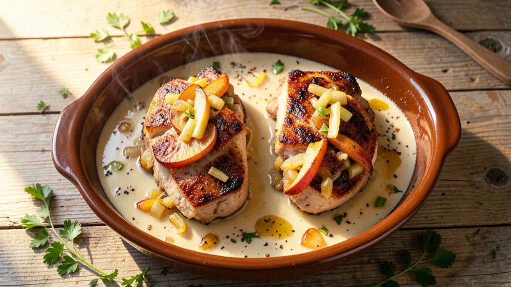 Baked Apple Stuffed Pork Chops Recipe: Crispy Celery Streusel Crown Over Juicy Meat