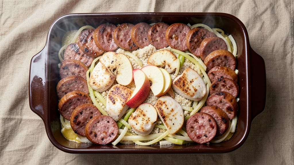 Chicken Apple Sausage Casserole Recipe: One-Pan Bake With Crunchy Celery Topping