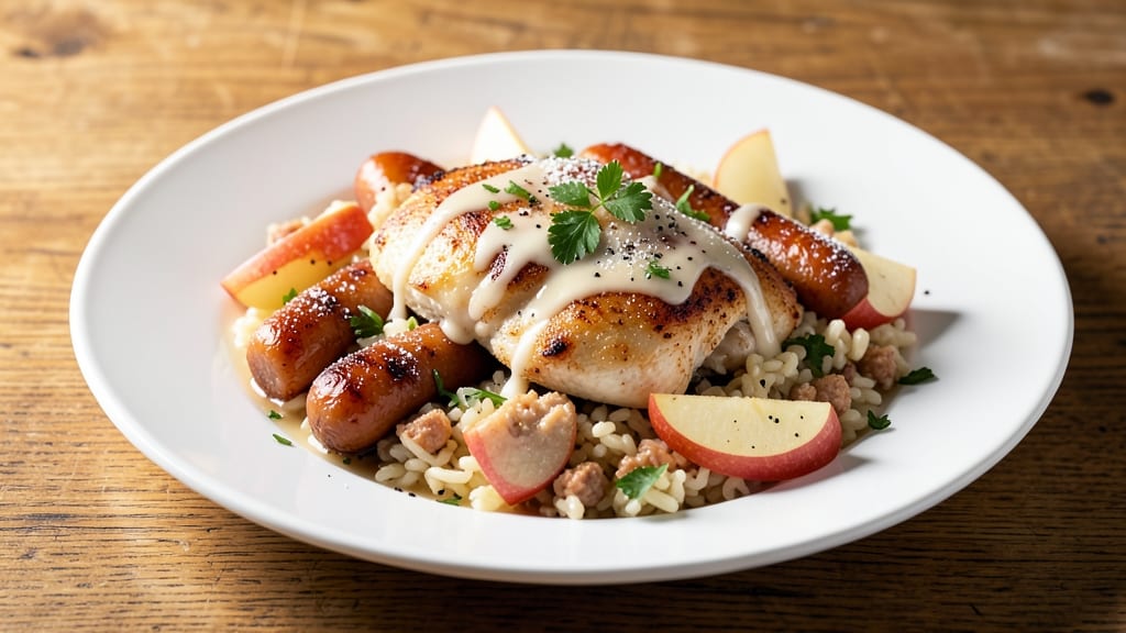 Chicken, Apple, Sausage, and Orzo Recipe: One-Pan Herbed Harmony