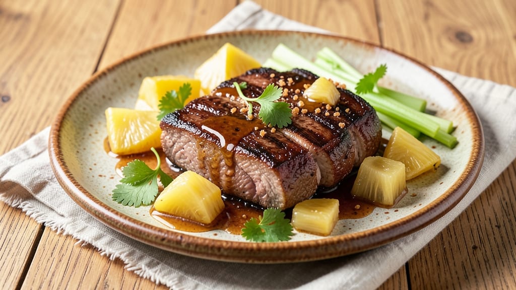 Pineapple Pork Steaks Recipe: Caramelized Glaze and Crispy Celery Topping Magic
