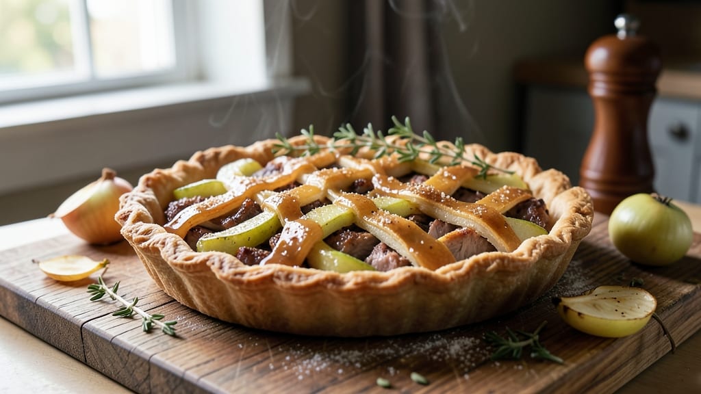 Farmhouse Pork and Apple Pie Recipe: Crisp Streusel Crown Over Juicy Meat