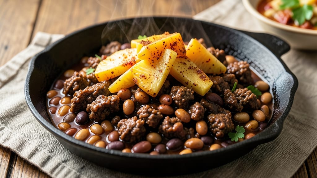 Baked Beans with Ground Beef and Pineapple Recipe: Sweet-Tangy One-Pan Fiesta