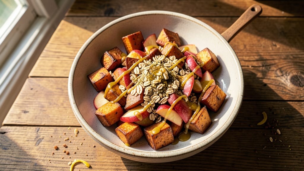Sweet Potato and Apple Salad Recipe: Warm Spice Streusel Crown Over Tart Apple Layers