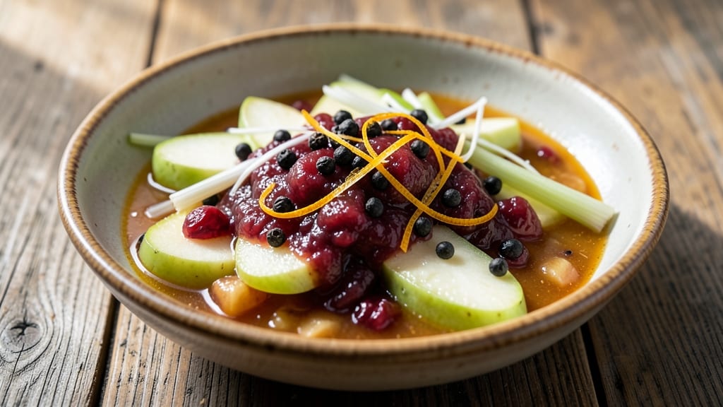Chunky Apple Cranberry Sauce Recipe: Celery Pepper Snap Crunch With Spiced Cider Base