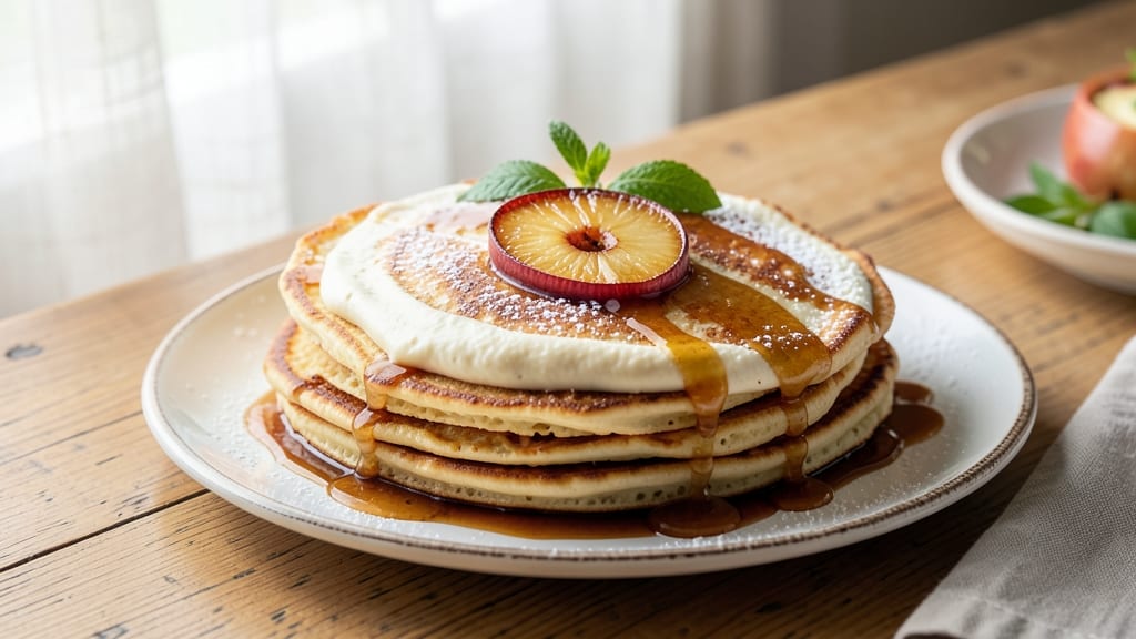 Upside Down Apple Pancakes Recipe: Caramelized Apples and Crispy Celery Streusel Stacks